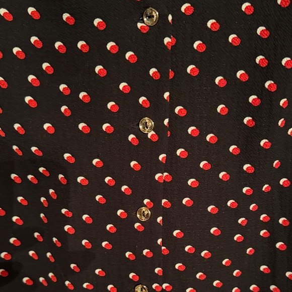 Elegant Ivy Ridge Black Button Front Blouse with Red & White Dots - Picture 4 of 4